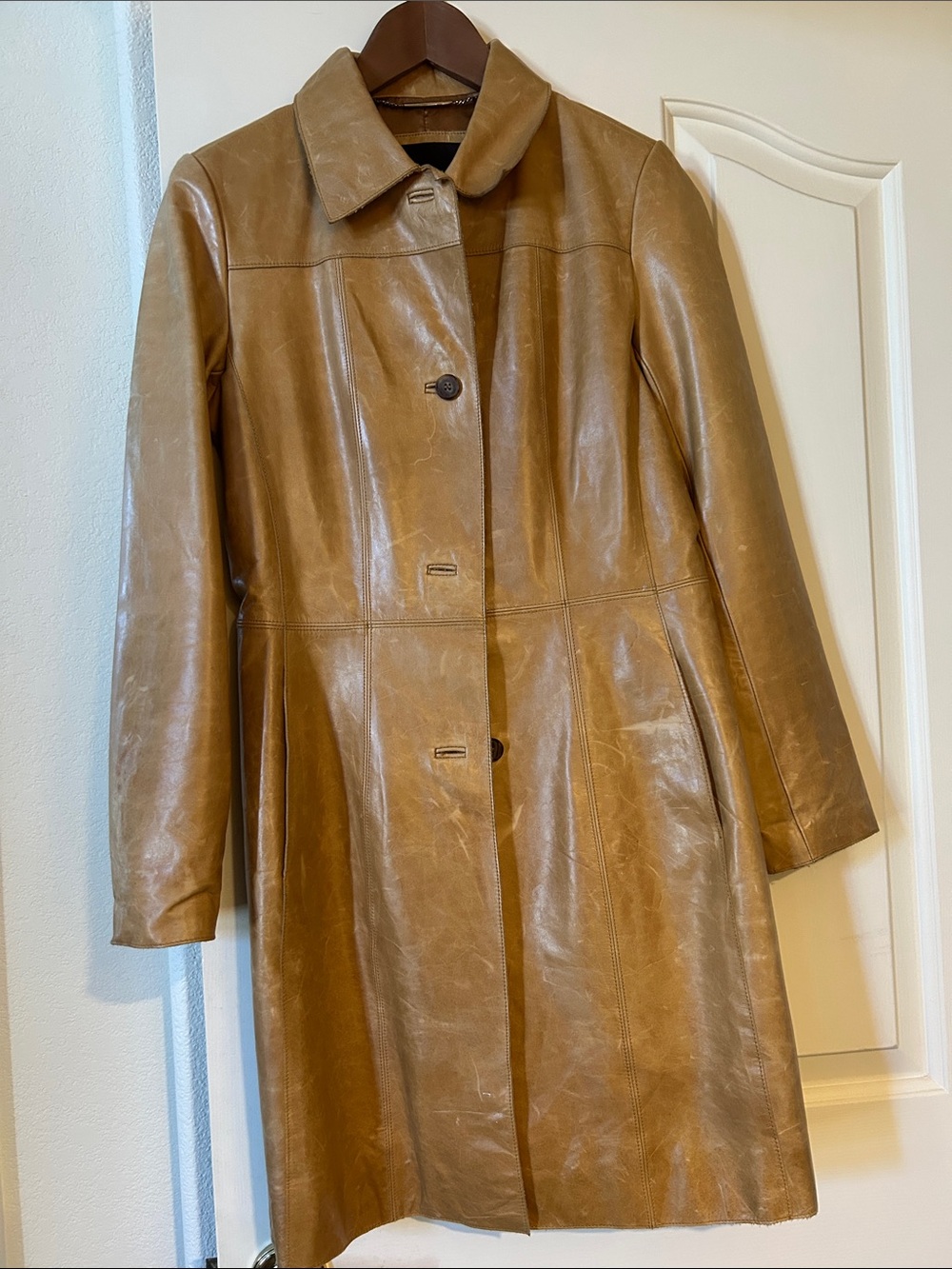 Andrew Marc NY Women's Tan Leather Button-Front Coat